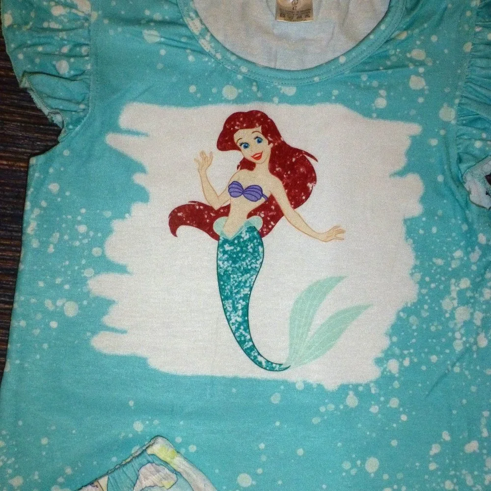 Boutique Little Mermaid Princess Ariel Girls Shorts Outfit Set